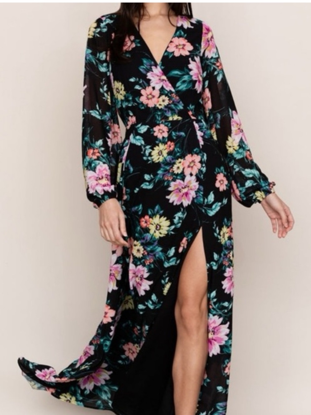 Yumi Kim Women’s Petite Large Wild Rose Love Affair Black Maxi Dress